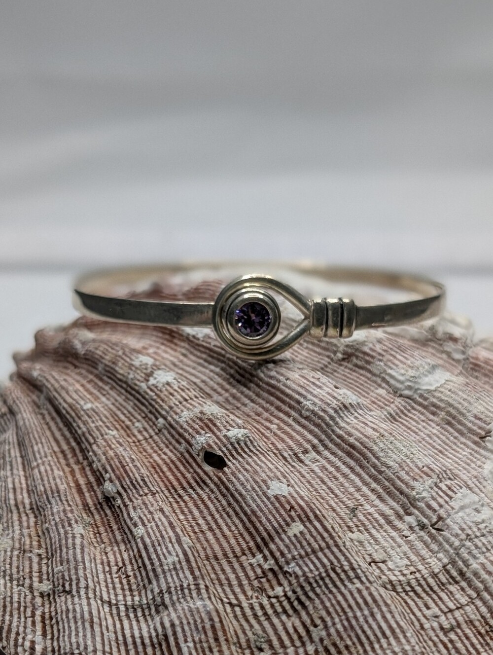 Sterling Silver Amethyst Accent Teardrop Bangle Bracelet